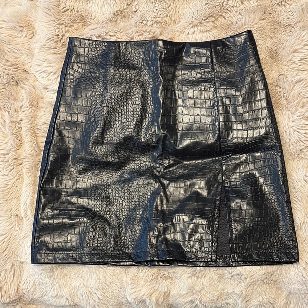 Black Croc-Embossed Skirt